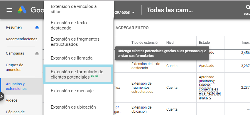 Extensión de formulario de clientes potenciales